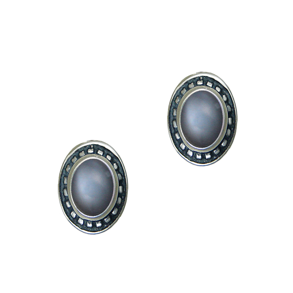 Sterling Silver Grey Moonstone Post Stud Earrings